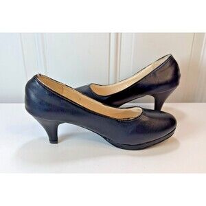 Enzo Black Round Toe Pumps Women's Size 6 Classic Kitten Heel Shoes